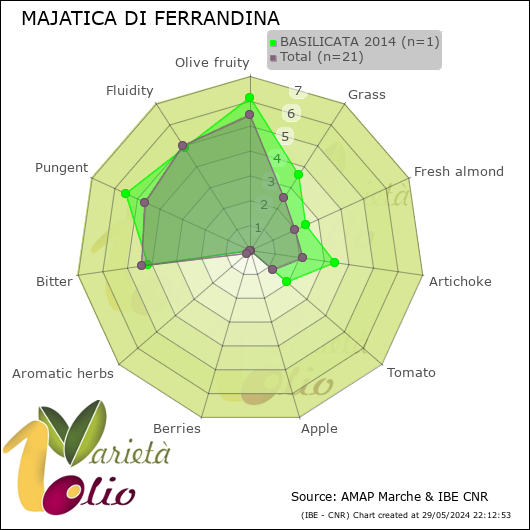 Profilo sensoriale medio della cultivar  BASILICATA 2014